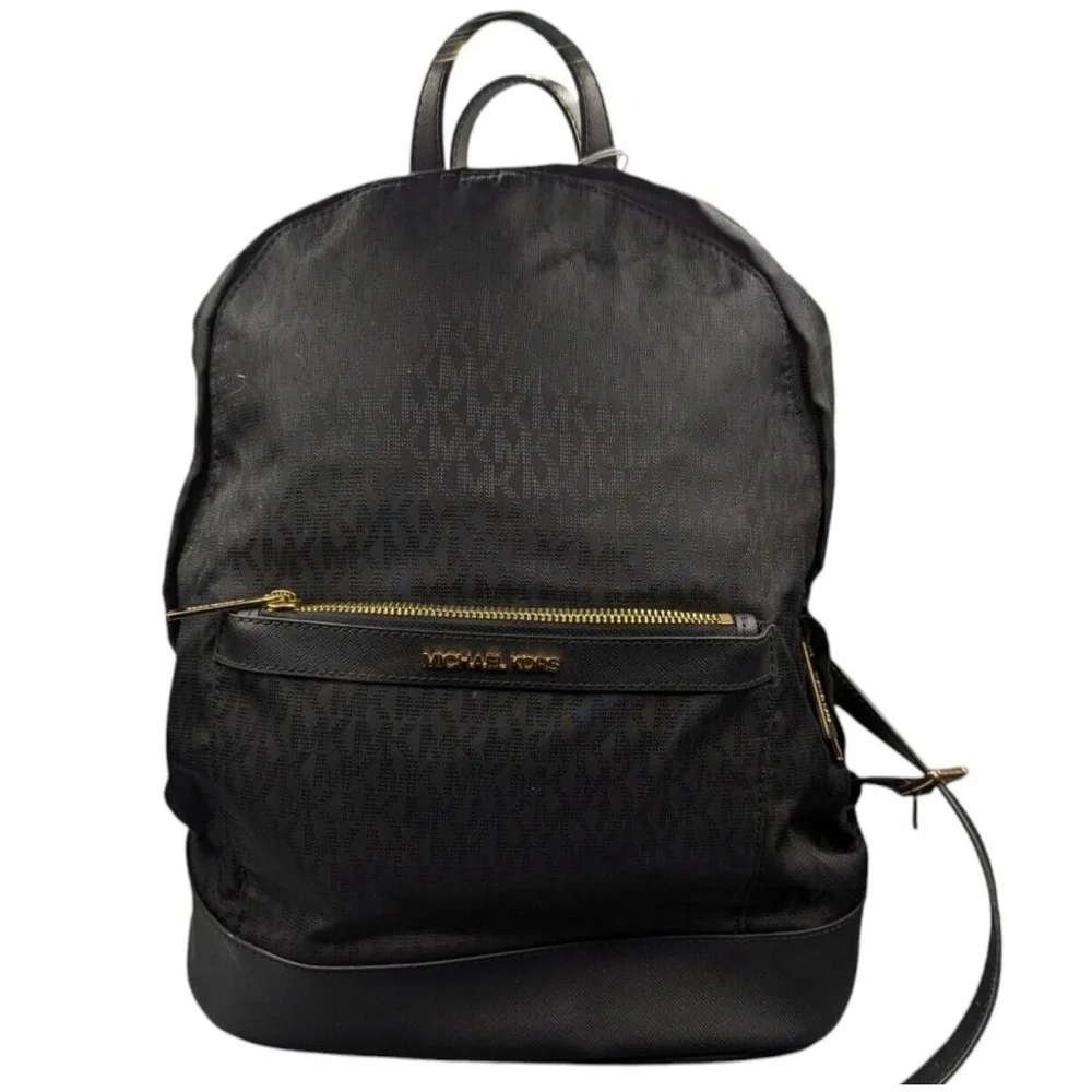 NWT Michael Kors Morgan Medium Black Signature Jacquard & Leather Trim‎ Backpack